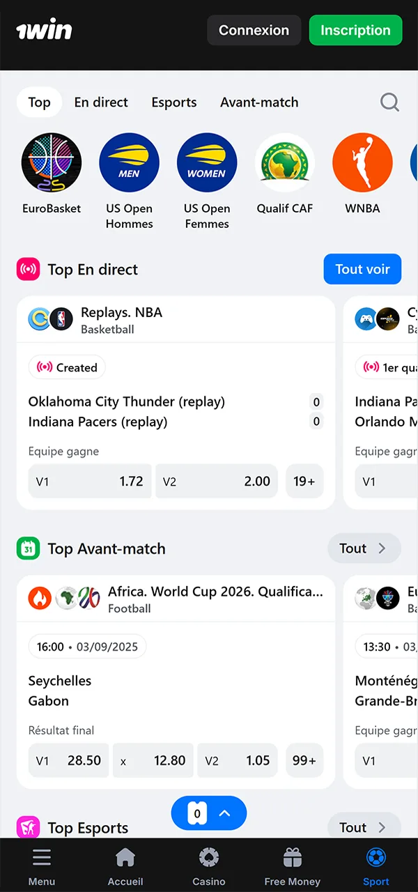 Pariez sur le sport chez 1win et suivez les résultats directement dans l'application.