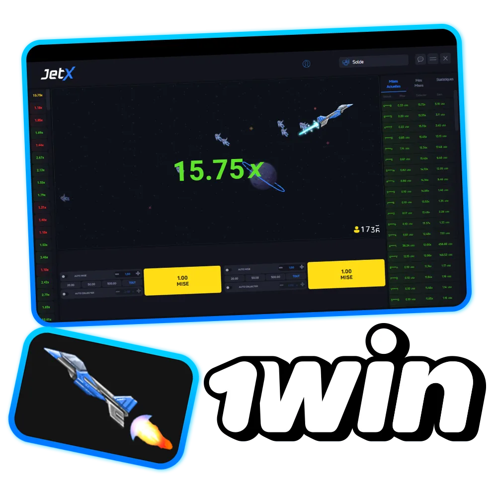 Lancez JetX sur 1win et tentez votre chance.