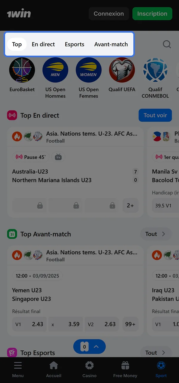 Choisissez un événement sur 1win et placez votre pari.