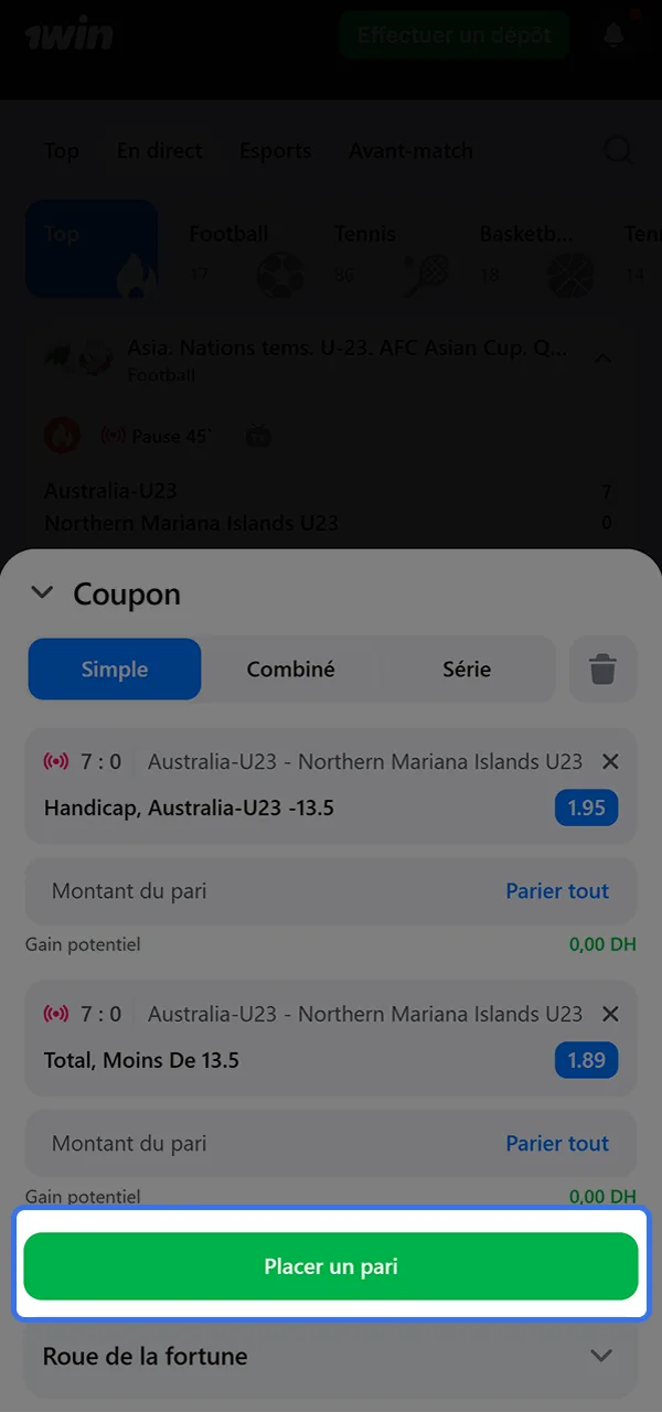 Placez votre pari sur 1win et tentez votre chance de gagner.