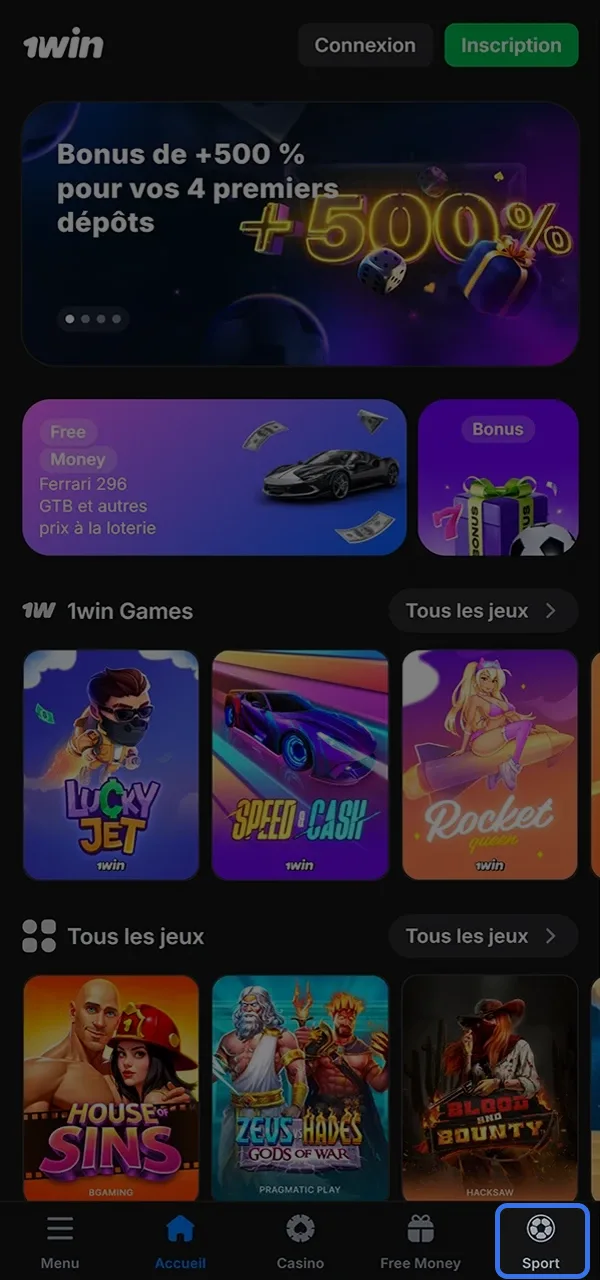 Ouvrez votre section préférée sur 1win et pariez facilement.