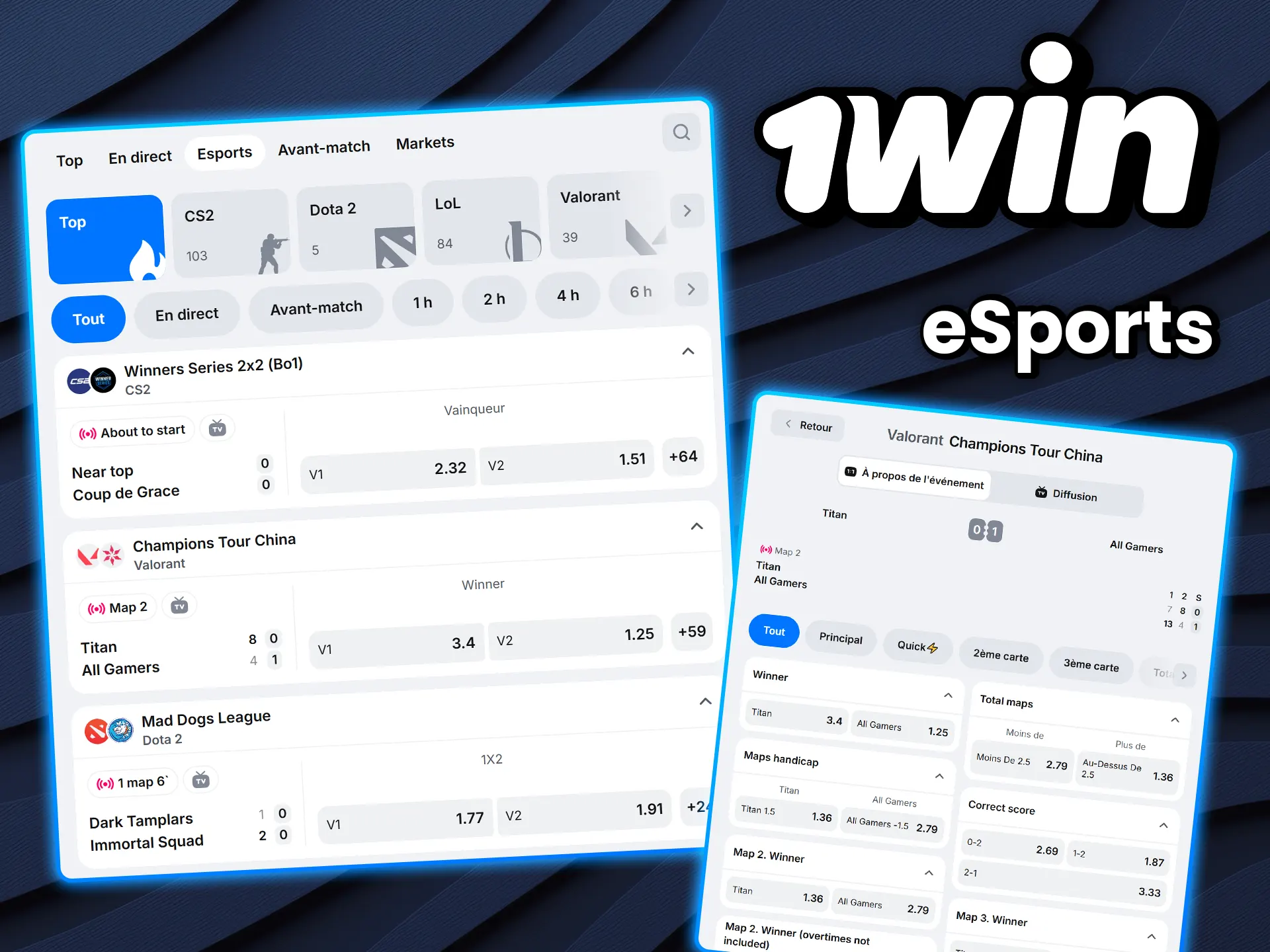 Découvrez les cotes avantageuses sur les eSports chez 1win.