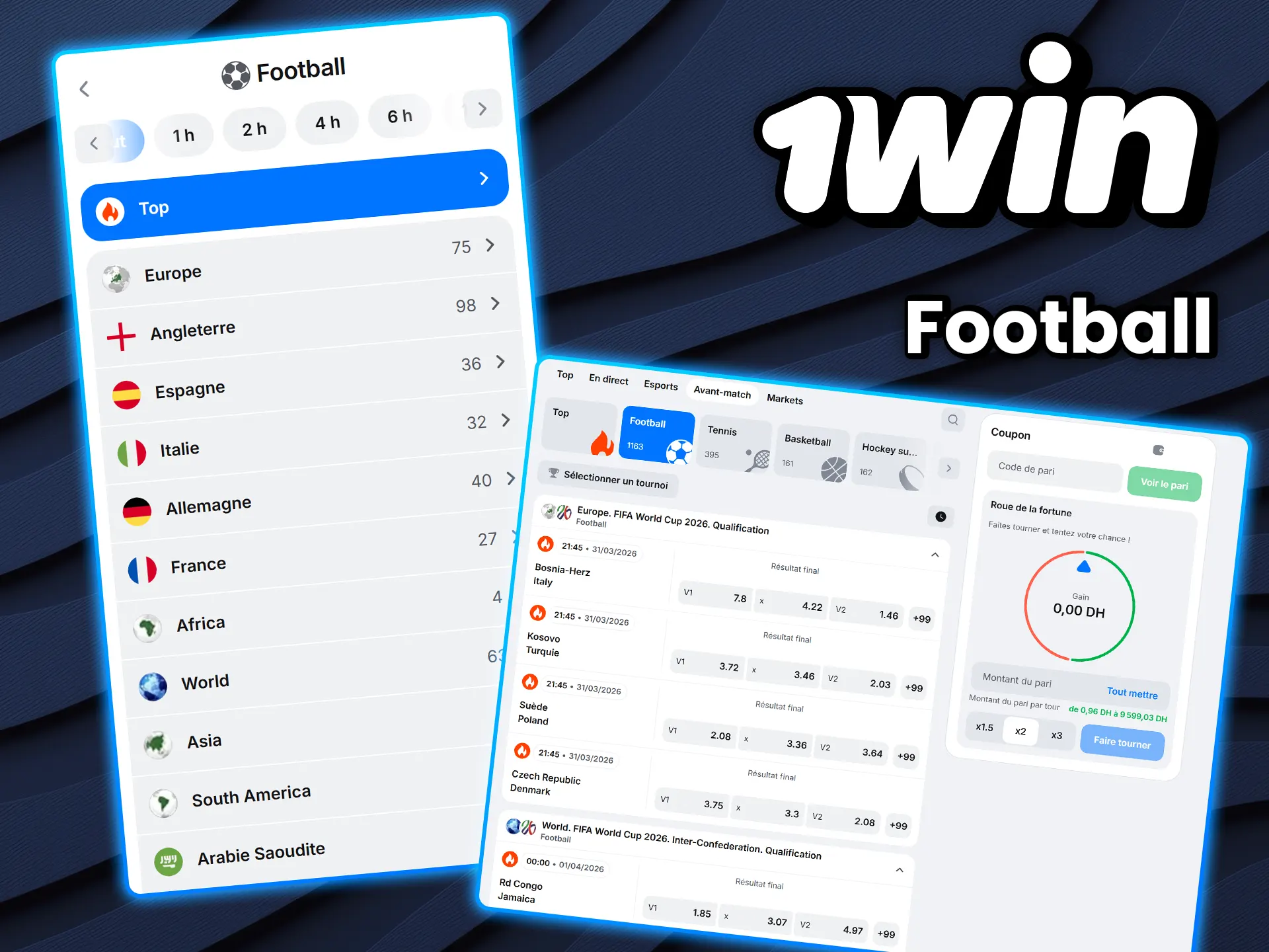 Inscrivez-vous et pariez sur les matchs de football les plus populaires sur 1win.