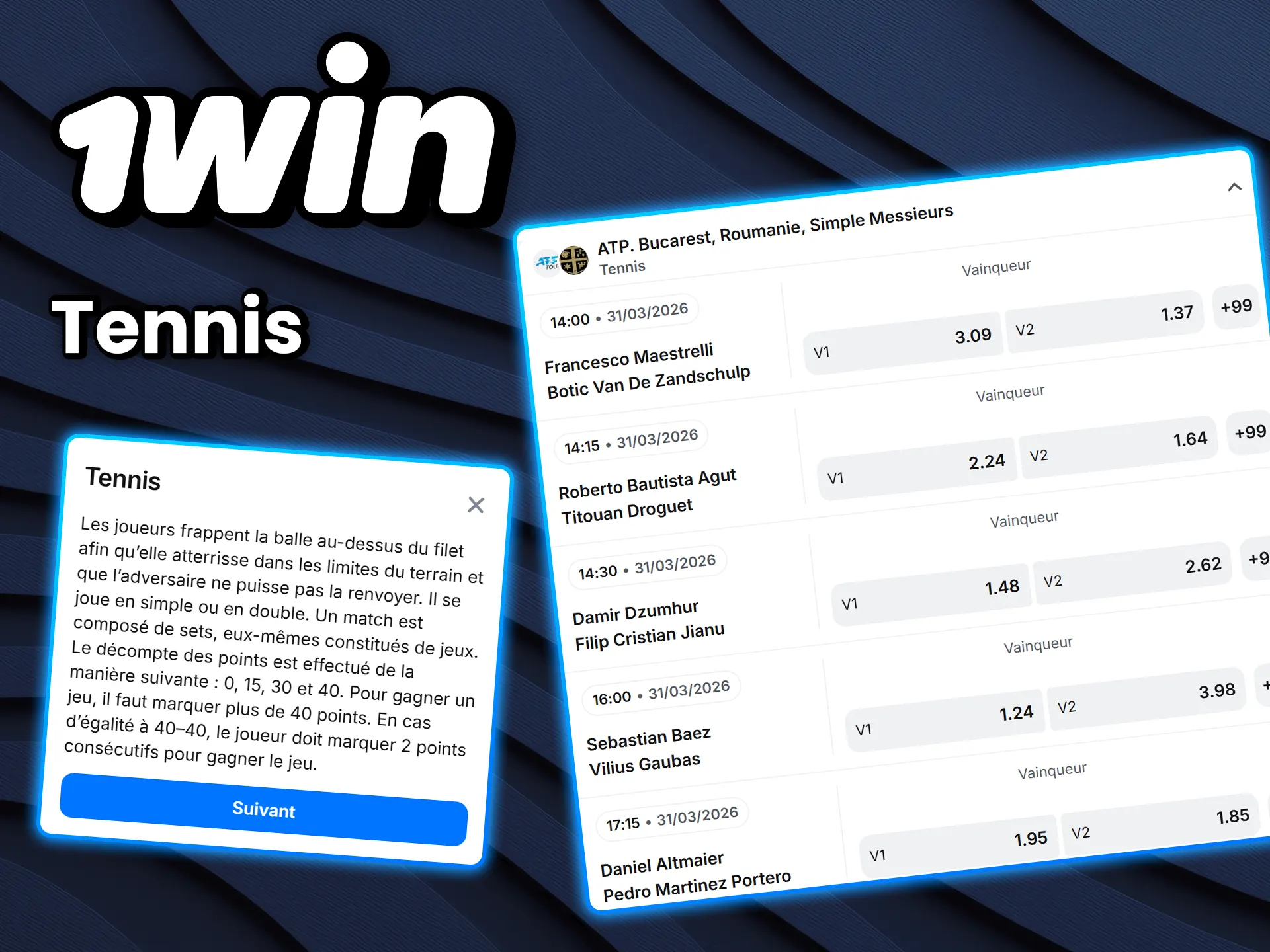 Rechargez votre compte et pariez sur les tournois de tennis sur 1win.