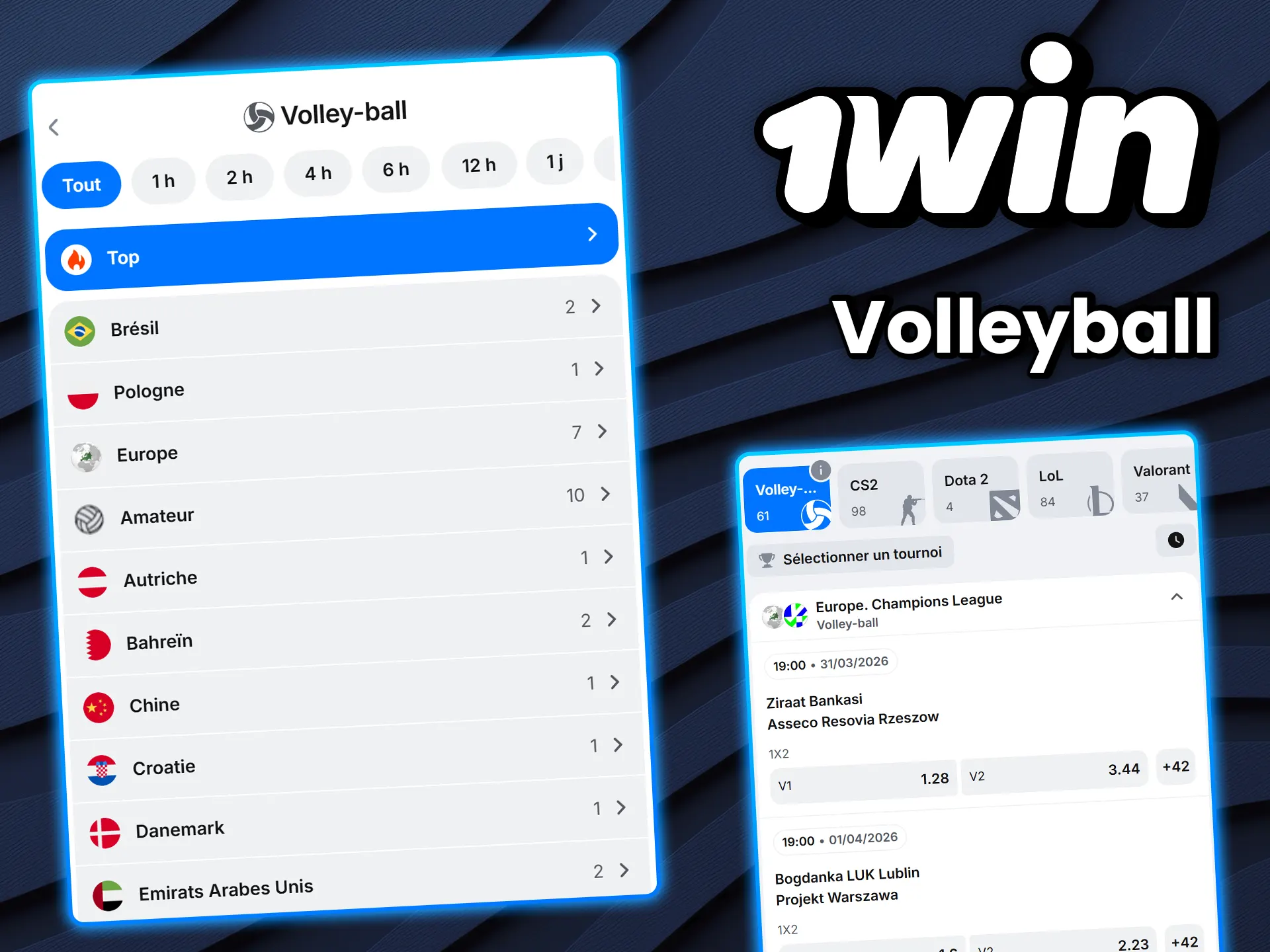 Misez sur les tournois mondiaux de volley-ball sur 1win.