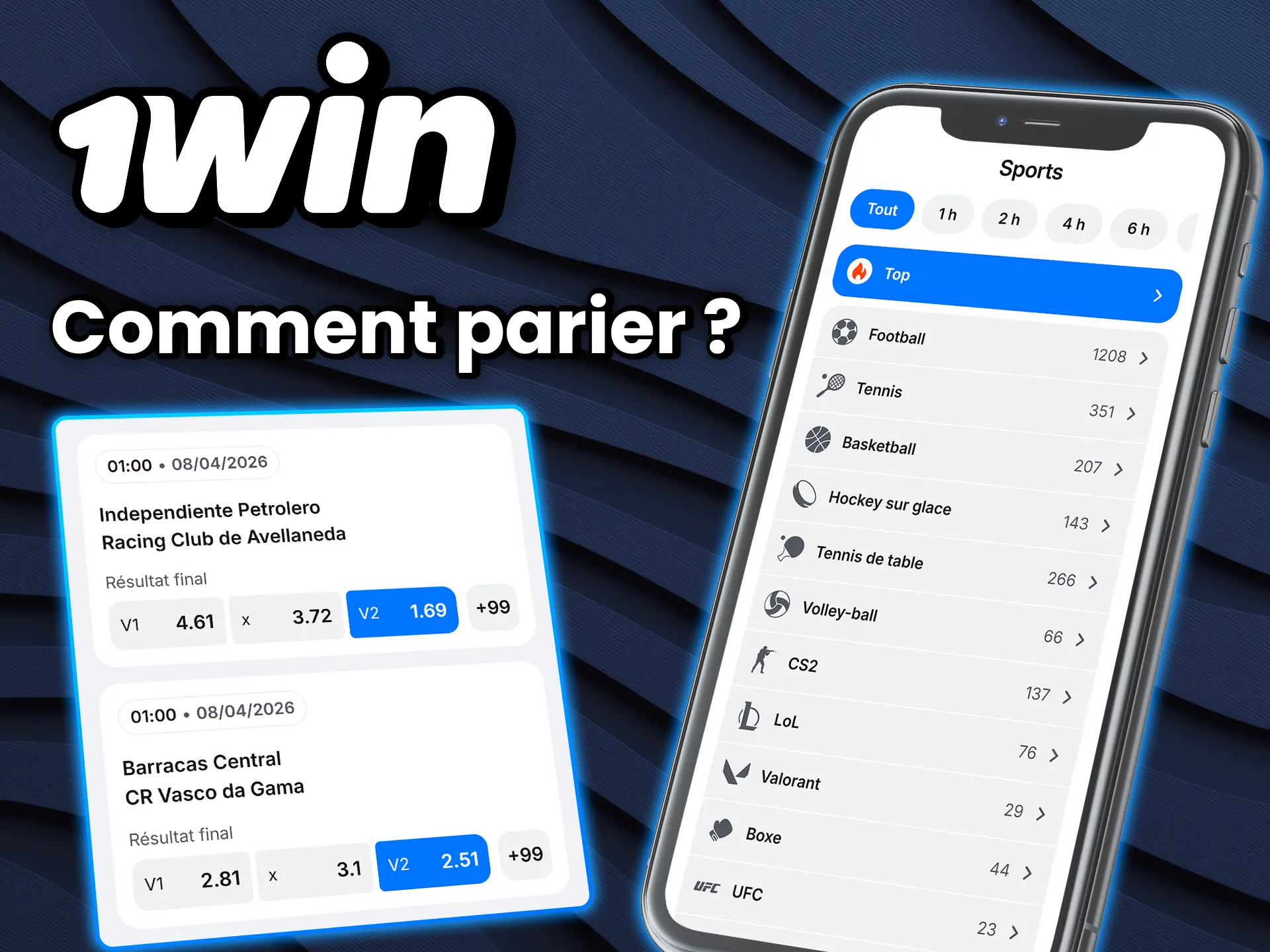 Inscrivez-vous sur l'application 1win pour placer votre premier pari.