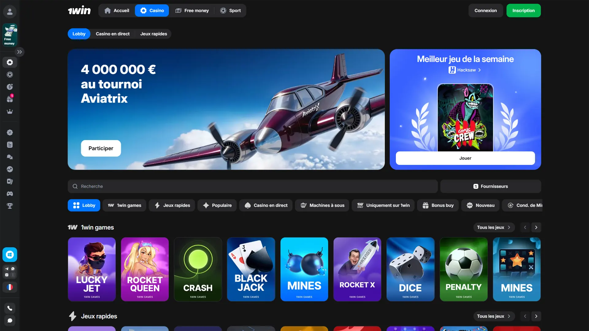 Jouez au casino 1win et profitez d'un large choix de machines à sous et de jeux de table.