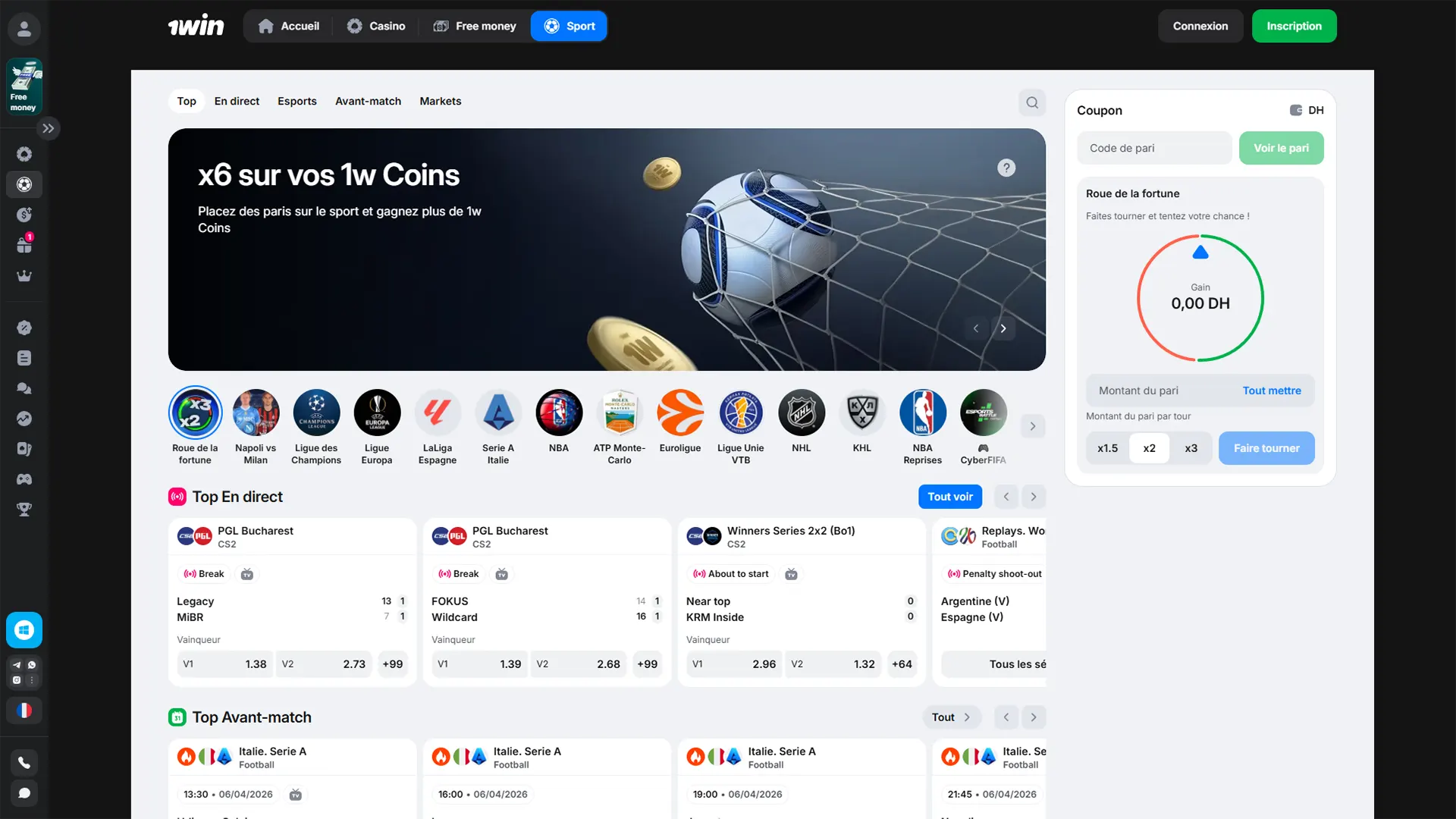 Pariez sur le sport avec 1win et suivez les matchs en direct.