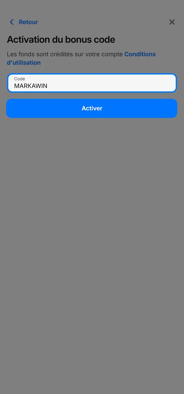 Entrez votre code promotionnel dans la case dédiée sur 1win.