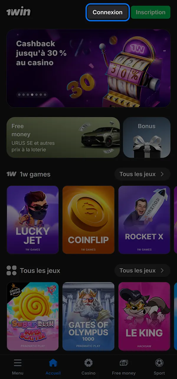 Connectez-vous à votre espace personnel sur 1win et activez le code bonus.