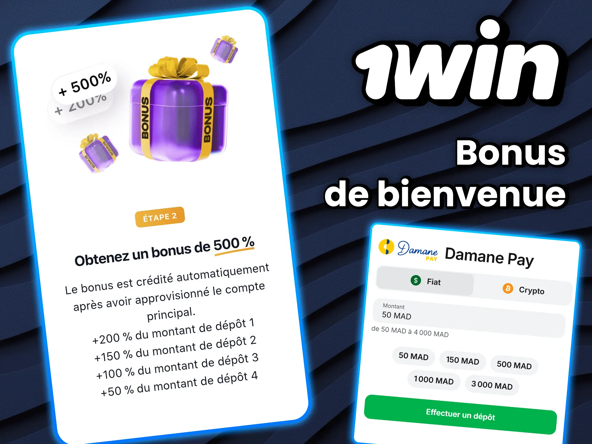 Activez votre cadeau de bienvenue lors de votre premier dépôt sur 1win.