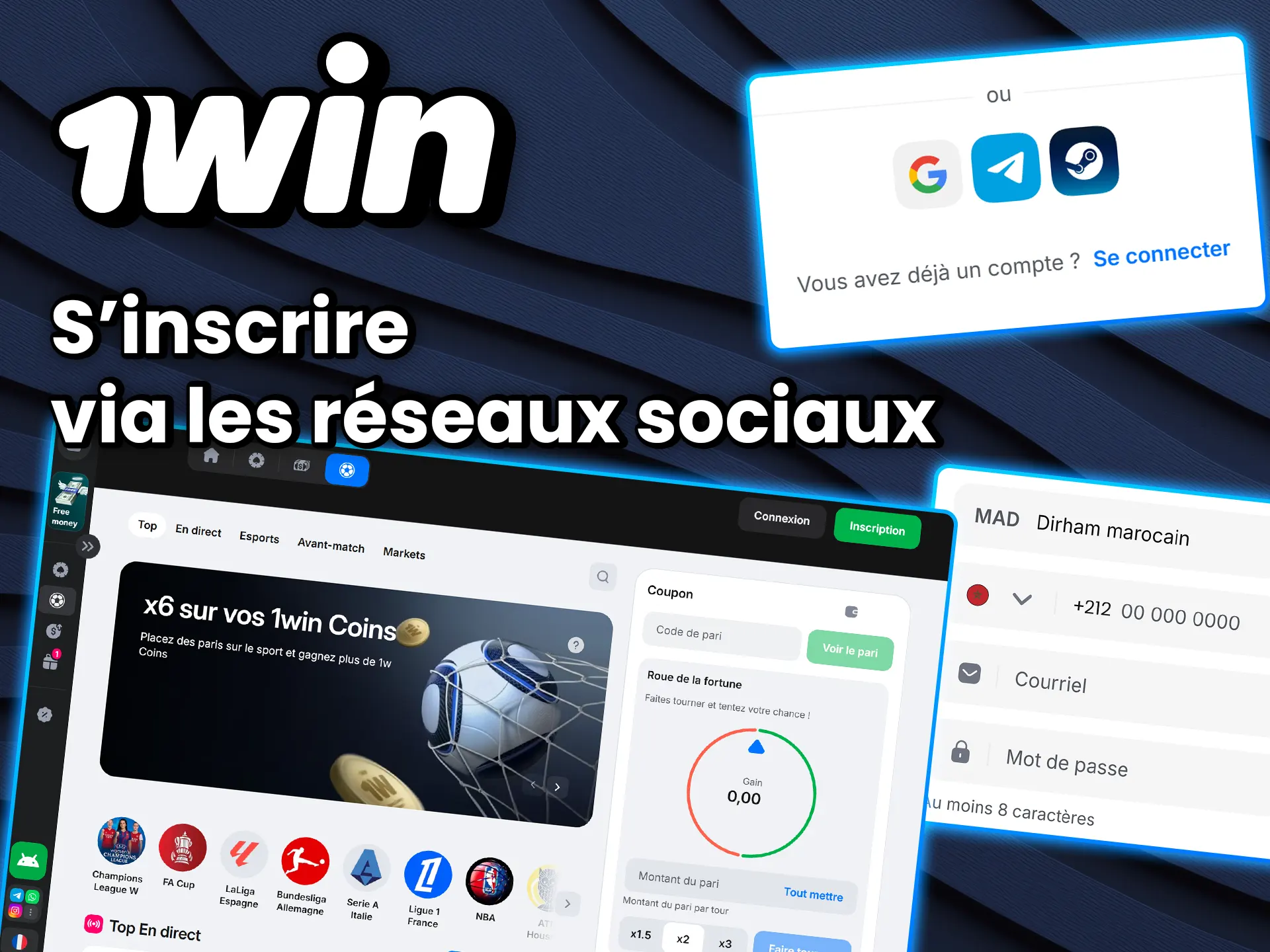 Créez votre profil instantanément en utilisant vos comptes sociaux sur 1win.