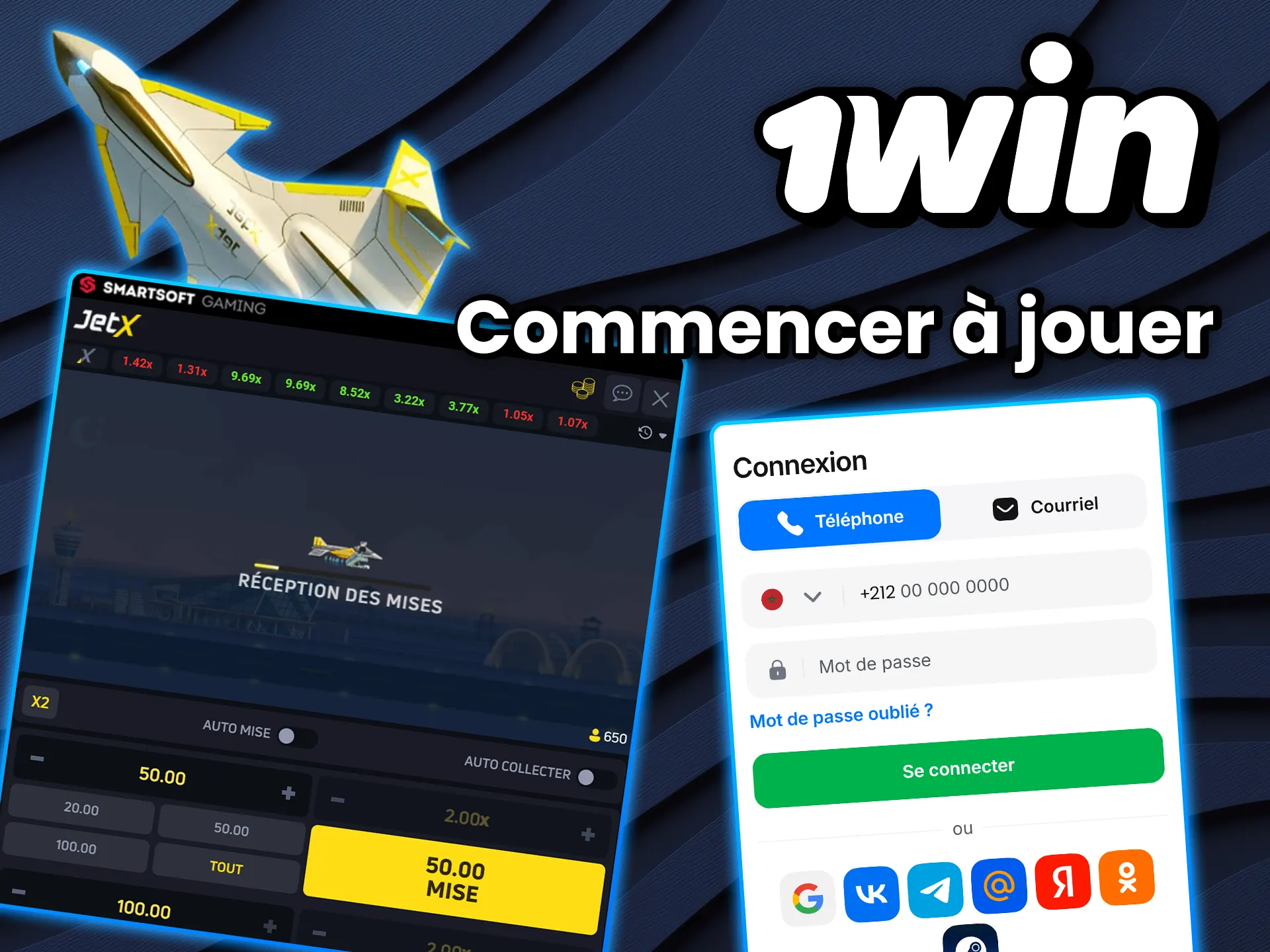 Suivez les étapes de base pour placer votre premier pari sur JetX avec 1win.