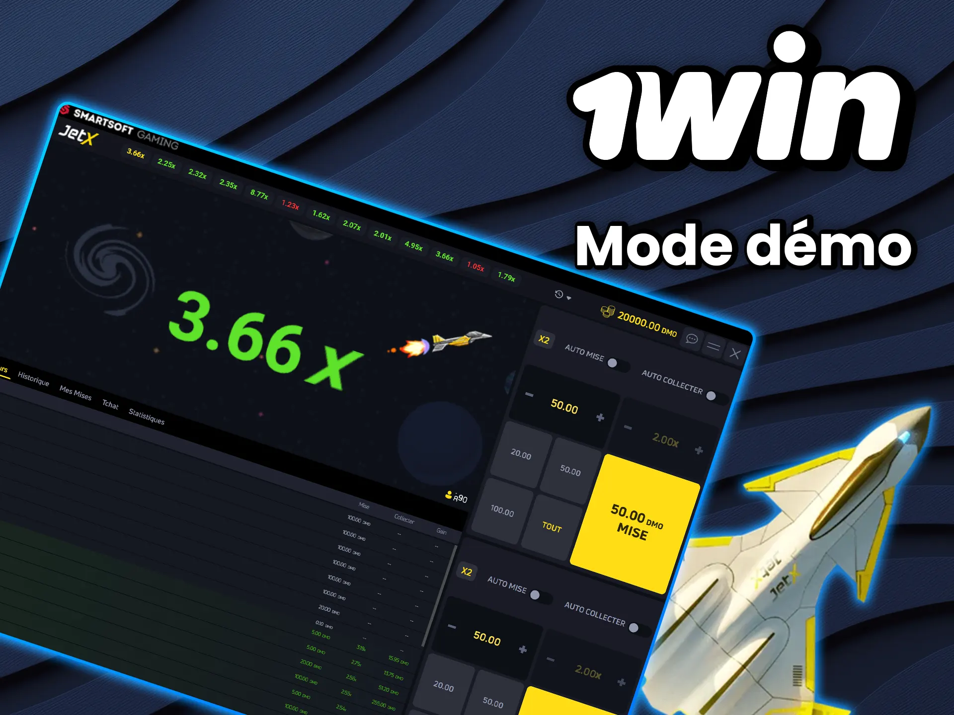 Testez gratuitement les fonctionnalités du jeu JetX en version démo sur 1win.