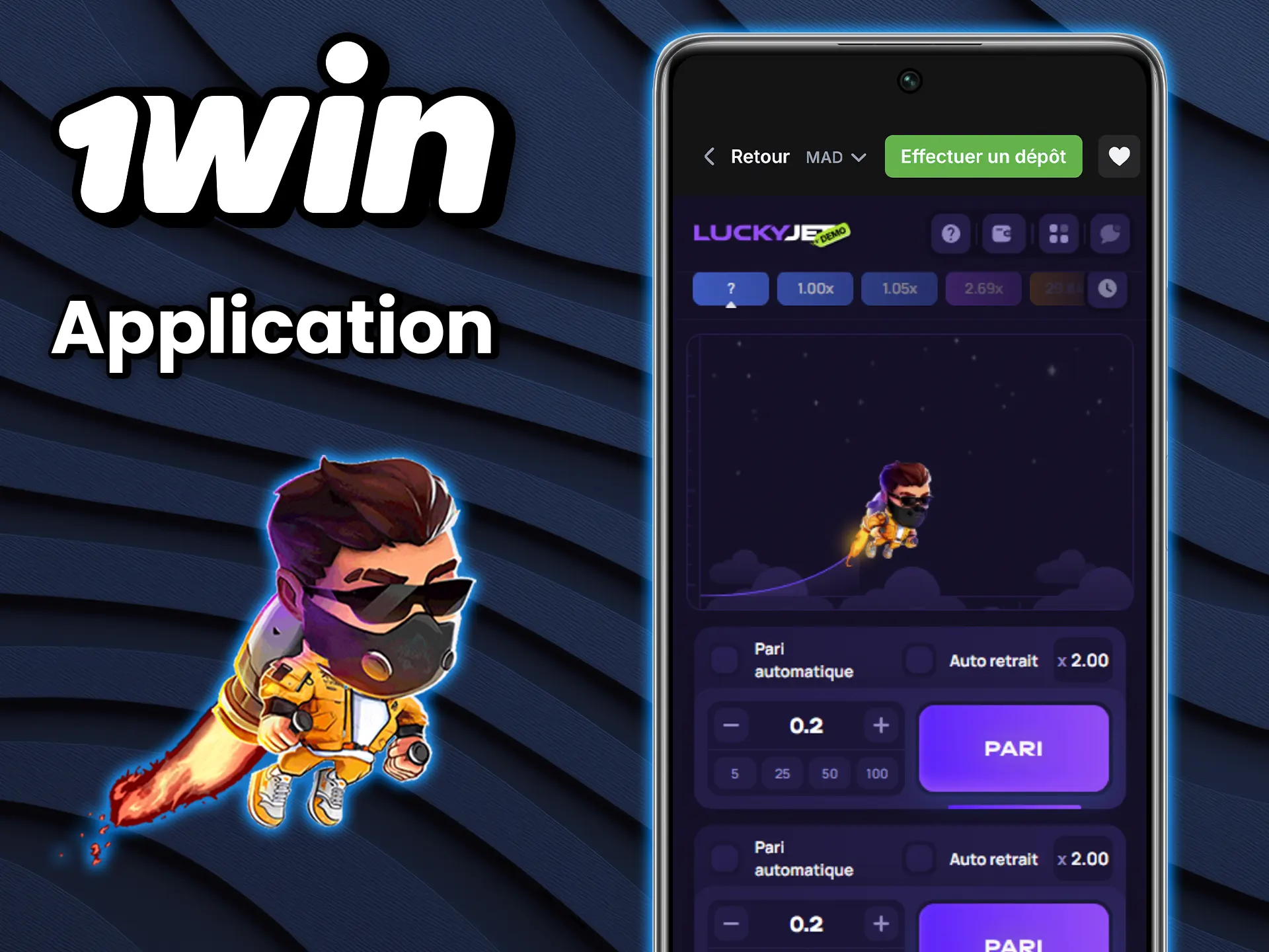 Téléchargez l'application mobile officielle 1win pour jouer à Lucky Jet.