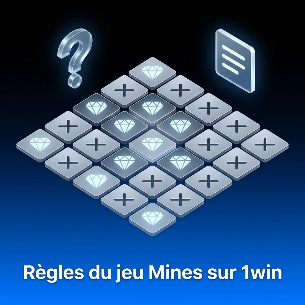 Grille de jeu Mines 5x5 sur 1win avec tuiles, diamants et mines pour des gains progressifs au Maroc